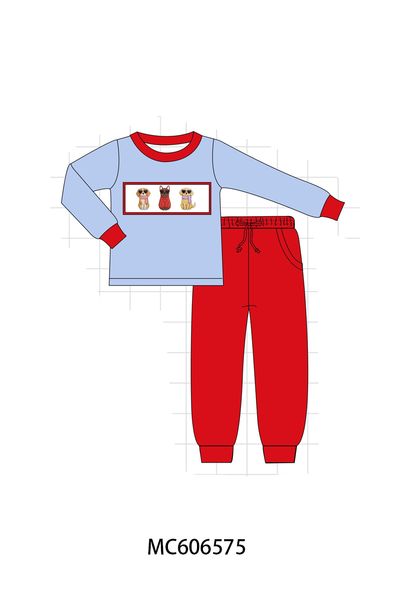 PO96 Blue&sage puppy embroidery collection