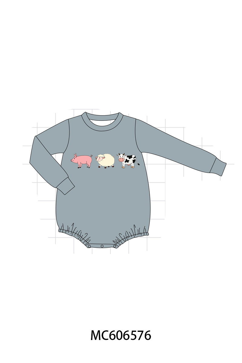 PO96 Blue gray farm embroidery stripe collection