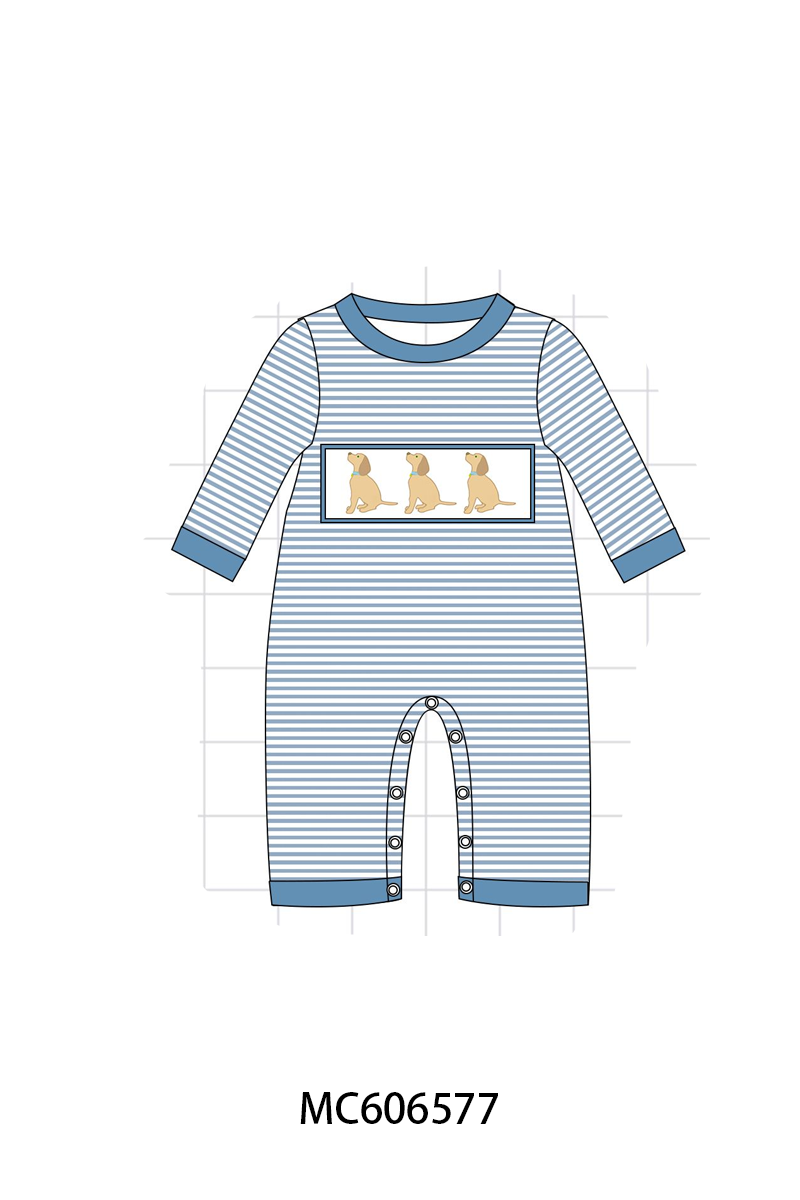 PO96 Blue gray farm embroidery stripe collection