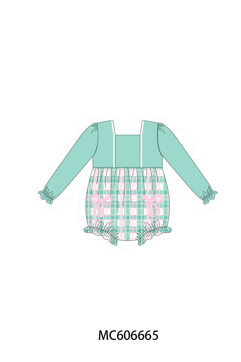 PO96 Green bow embroidery plaid collection