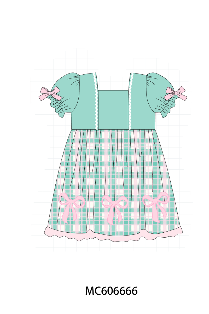 PO96 Green bow embroidery plaid collection