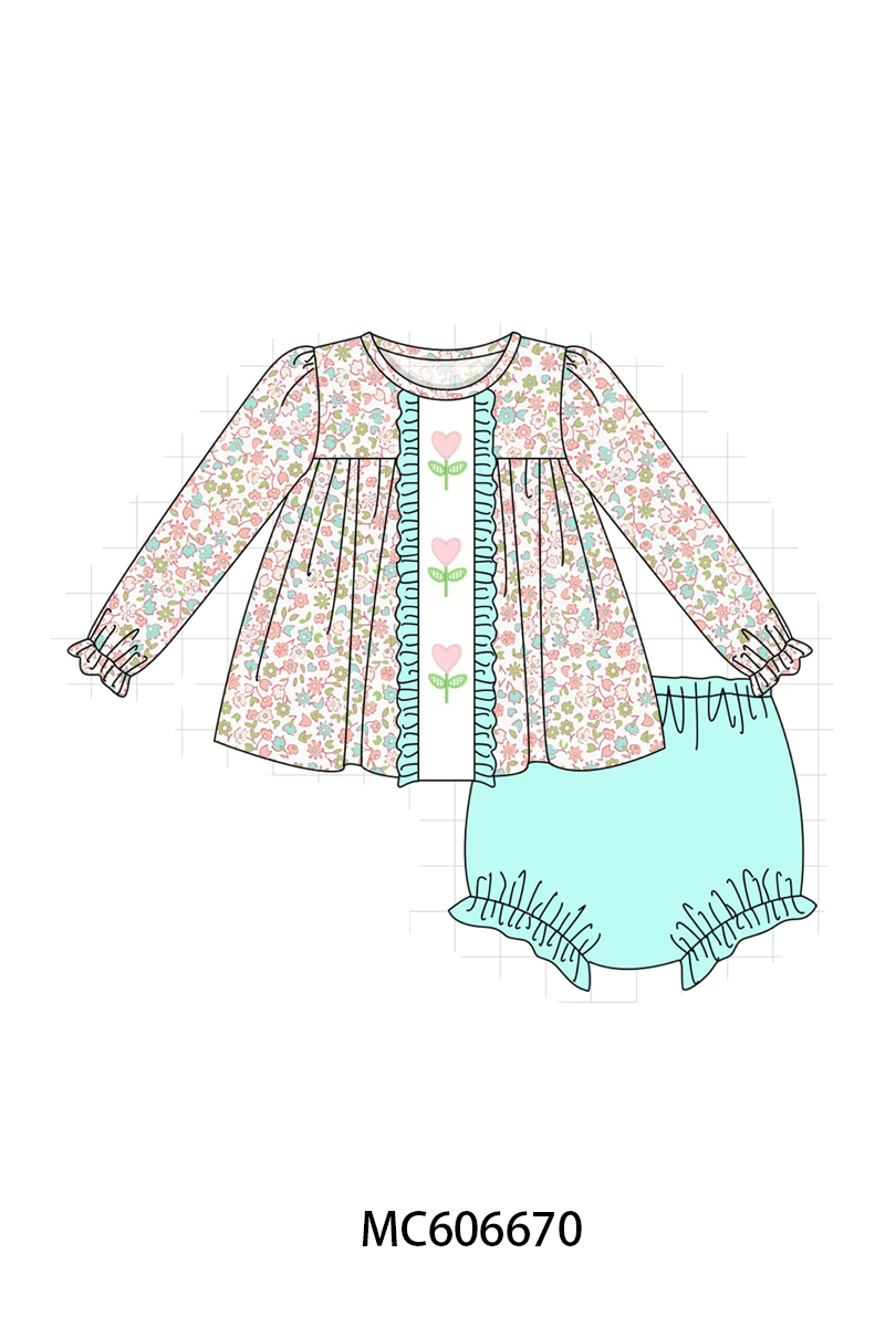 PO96 Mint floral heart embroidery collection