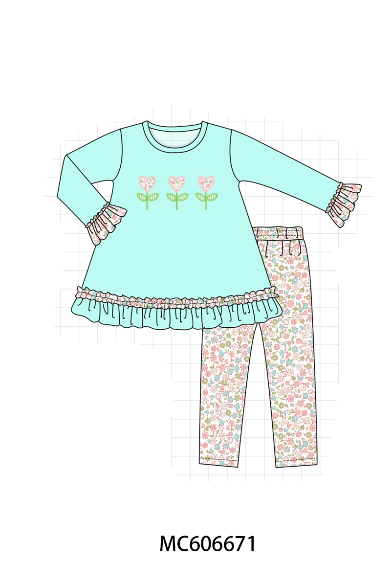 PO96 Mint floral heart embroidery collection