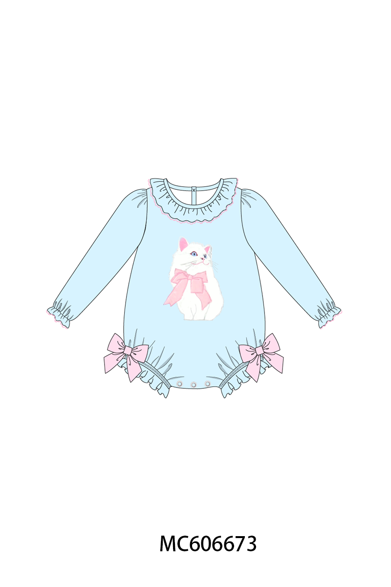 PO96 Blue meow bow applique collection