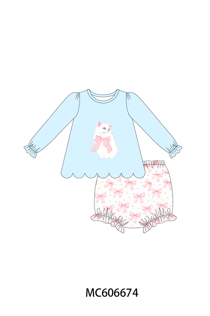 PO96 Blue meow bow applique collection