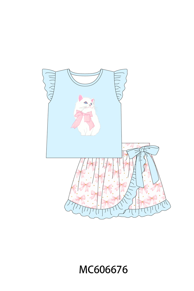 PO96 Blue meow bow applique collection
