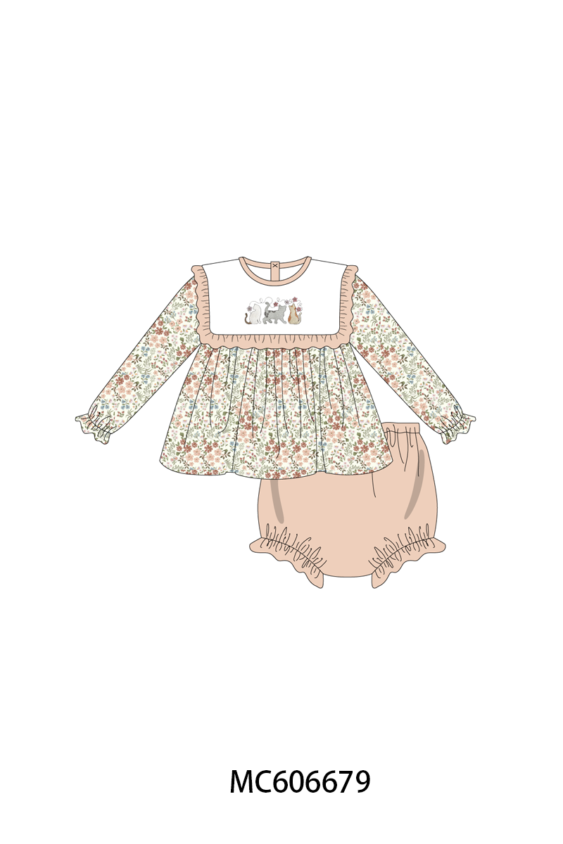 PO96 Kahki meow floral embroidery collection