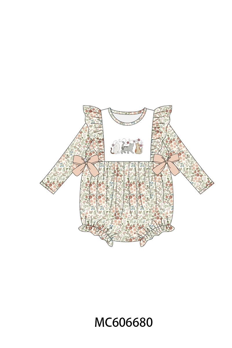 PO96 Kahki meow floral embroidery collection