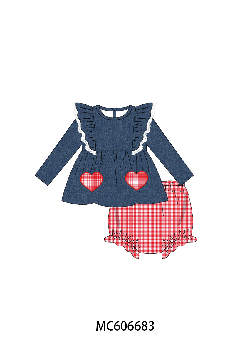 PO96 Navy heart applique denim collection