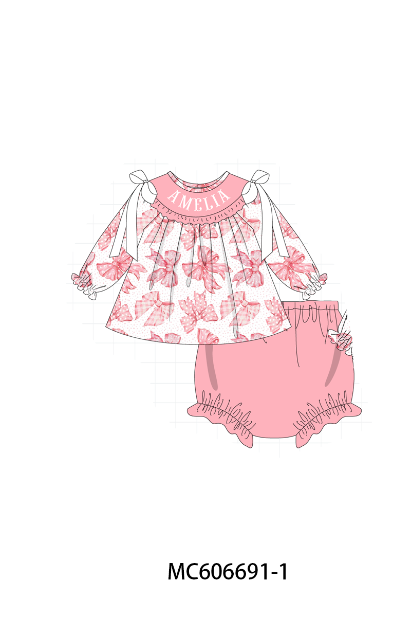 PO96 Pink monogram embroidery bow collection