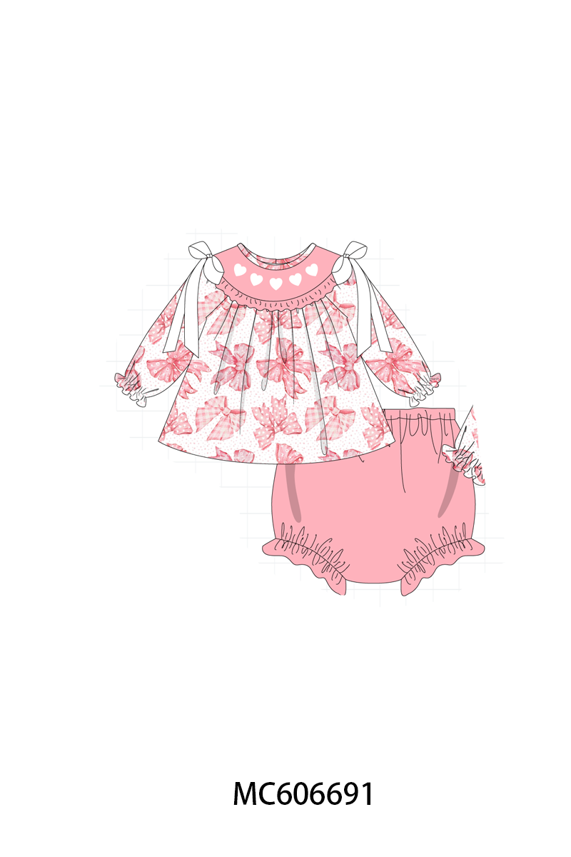 PO96 Pink heart embroidery bow collection