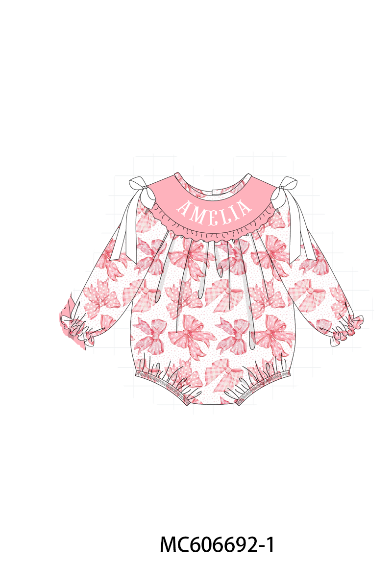 PO96 Pink monogram embroidery bow collection