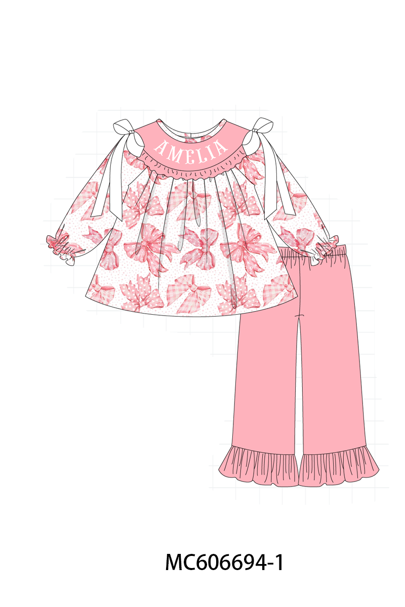 PO96 Pink monogram embroidery bow collection