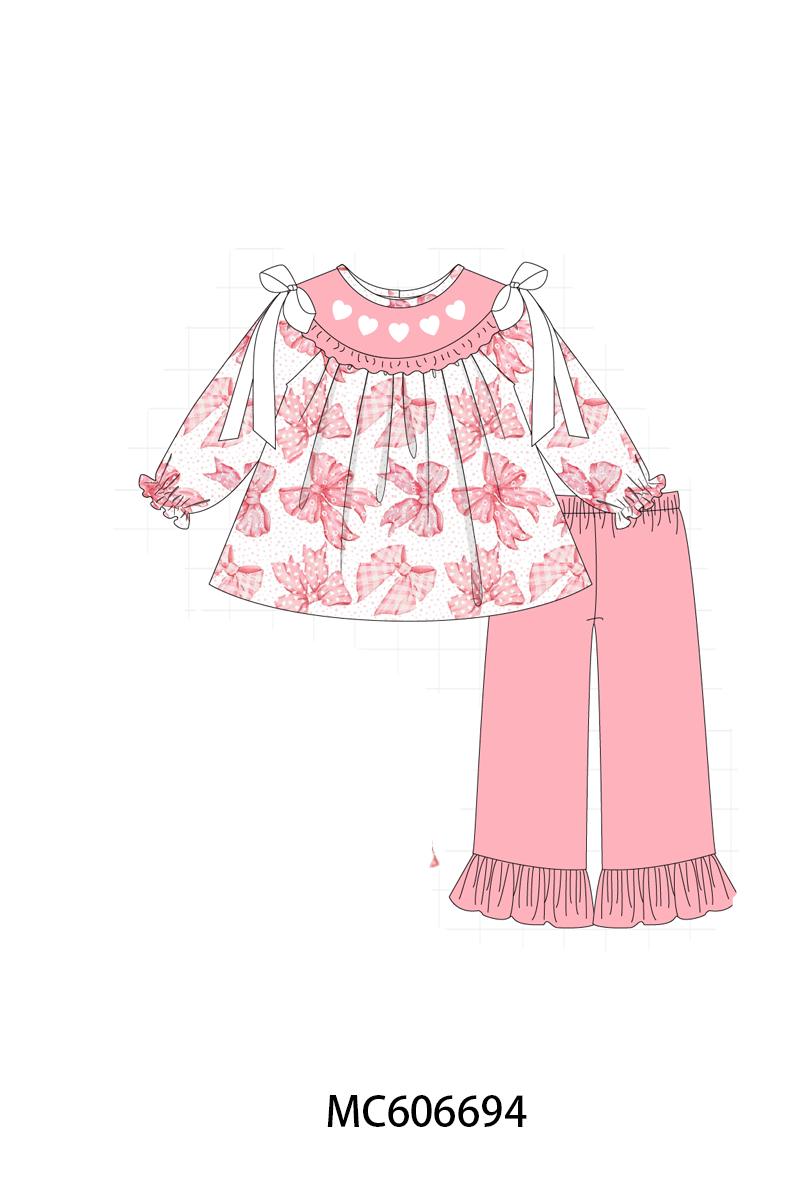 PO96 Pink heart embroidery bow collection