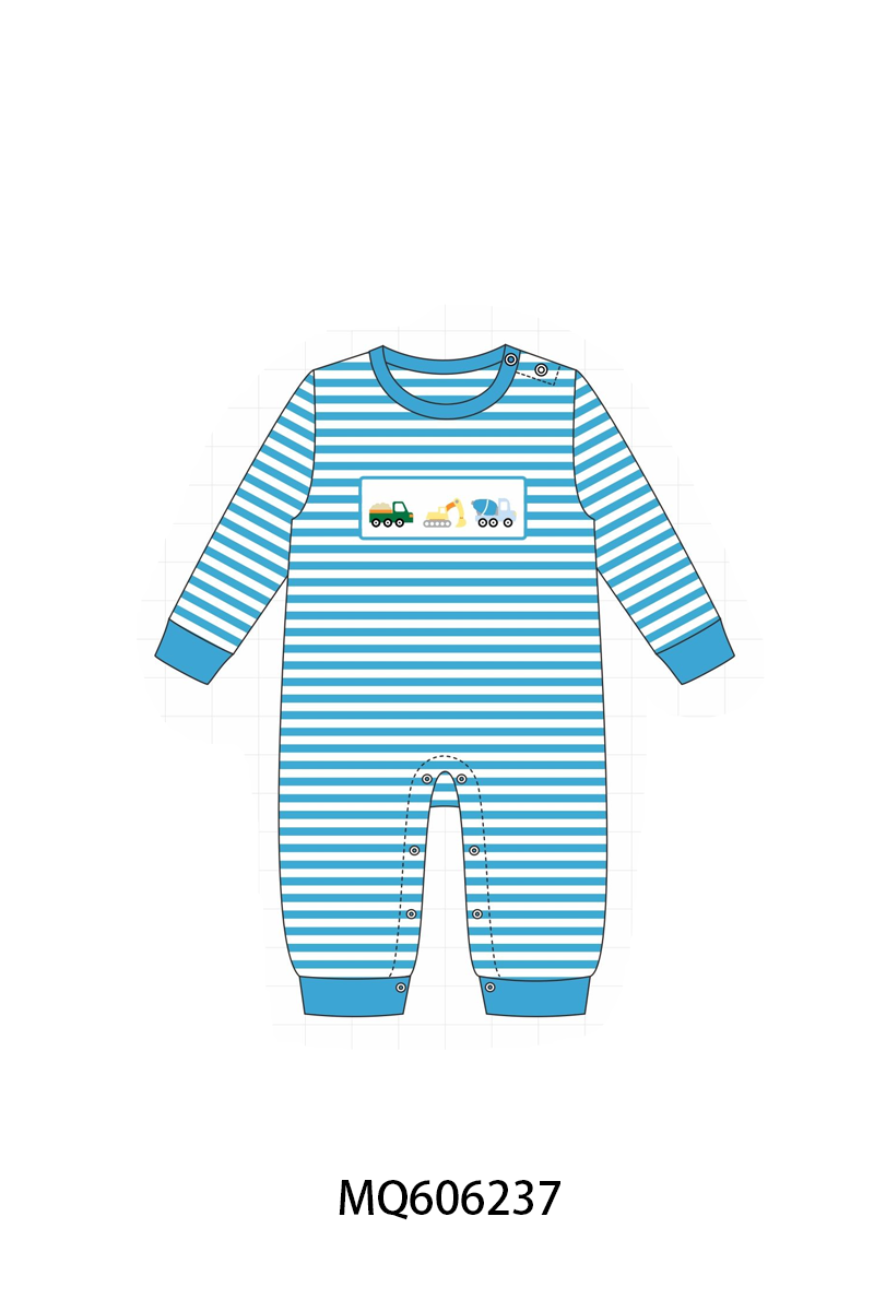 PO97 Blue&khaki excavator animal embroidery stripe collection