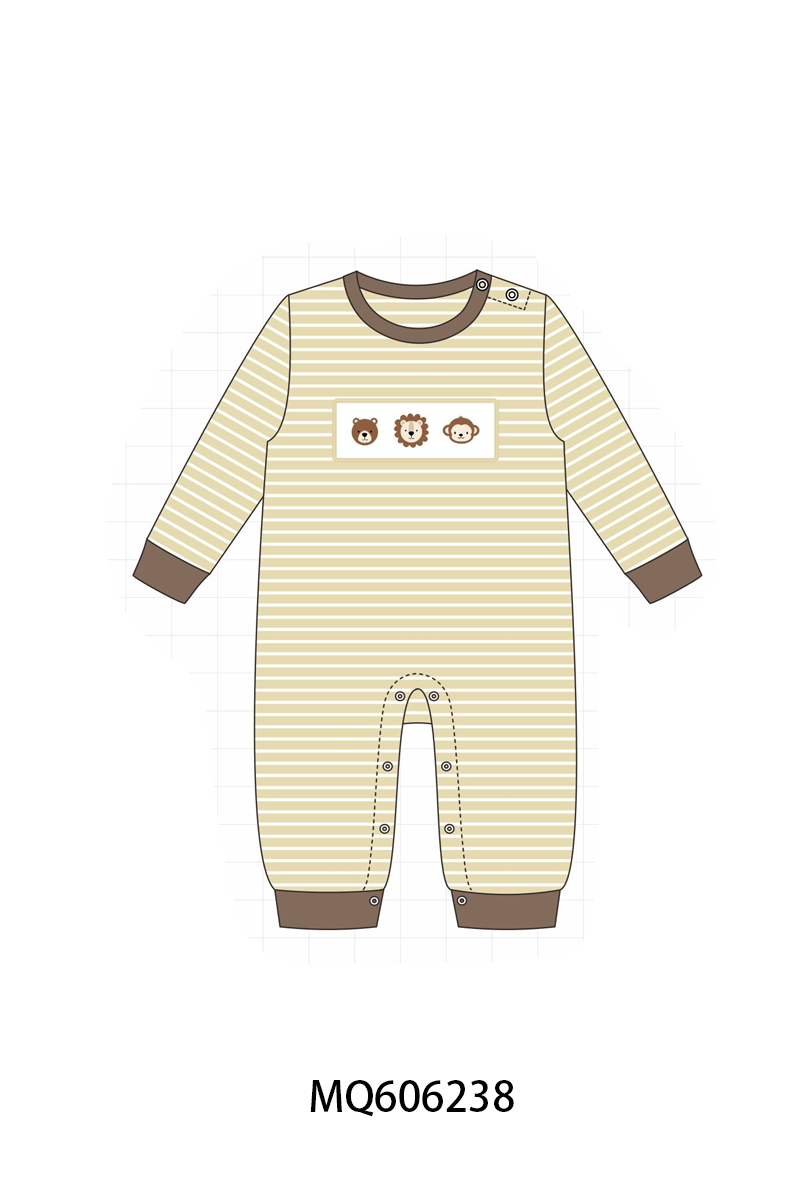 PO97 Blue&khaki excavator animal embroidery stripe collection