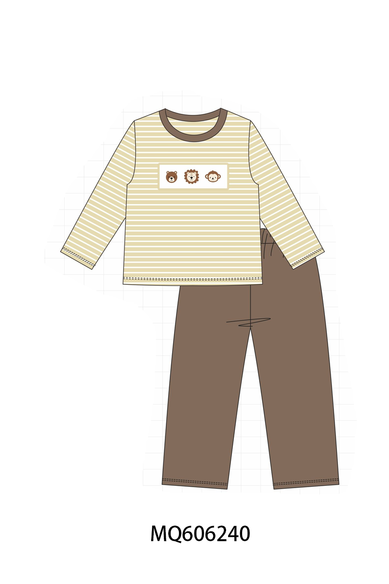 PO97 Blue&khaki excavator animal embroidery stripe collection