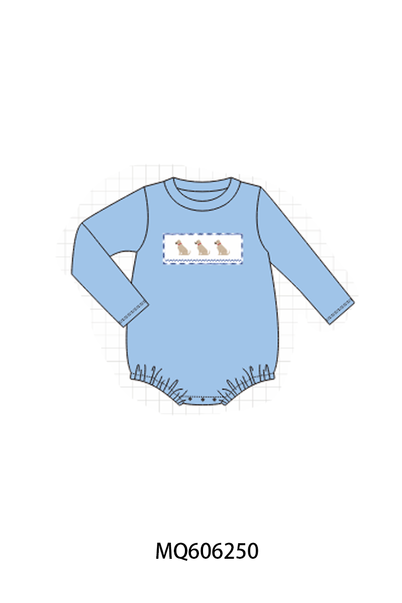 PO97 Blue puppy embroidery gingham collection
