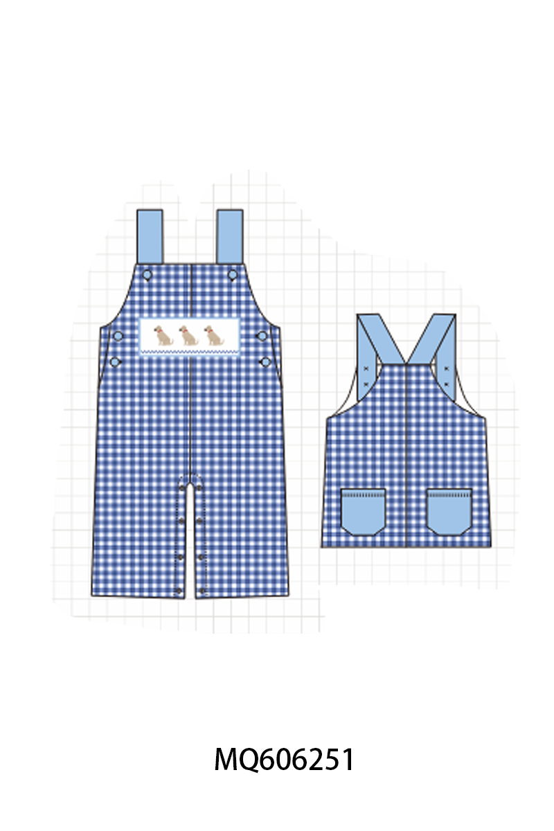 PO97 Blue puppy embroidery gingham collection