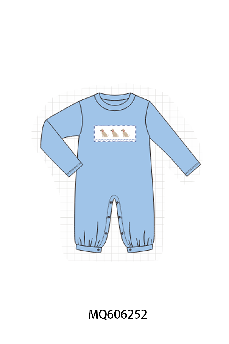 PO97 Blue puppy embroidery gingham collection