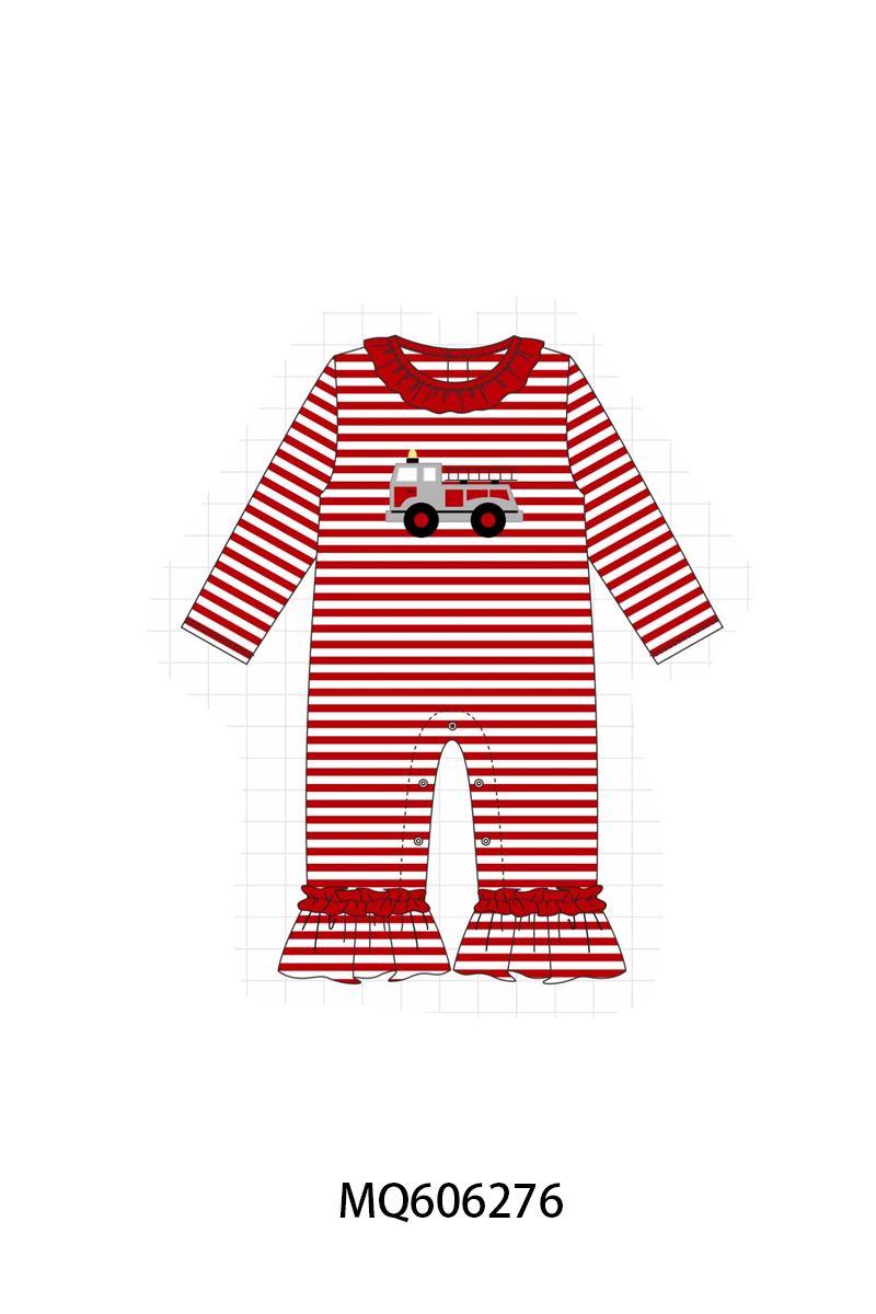 PO97 Red fire truck applique stripe collection