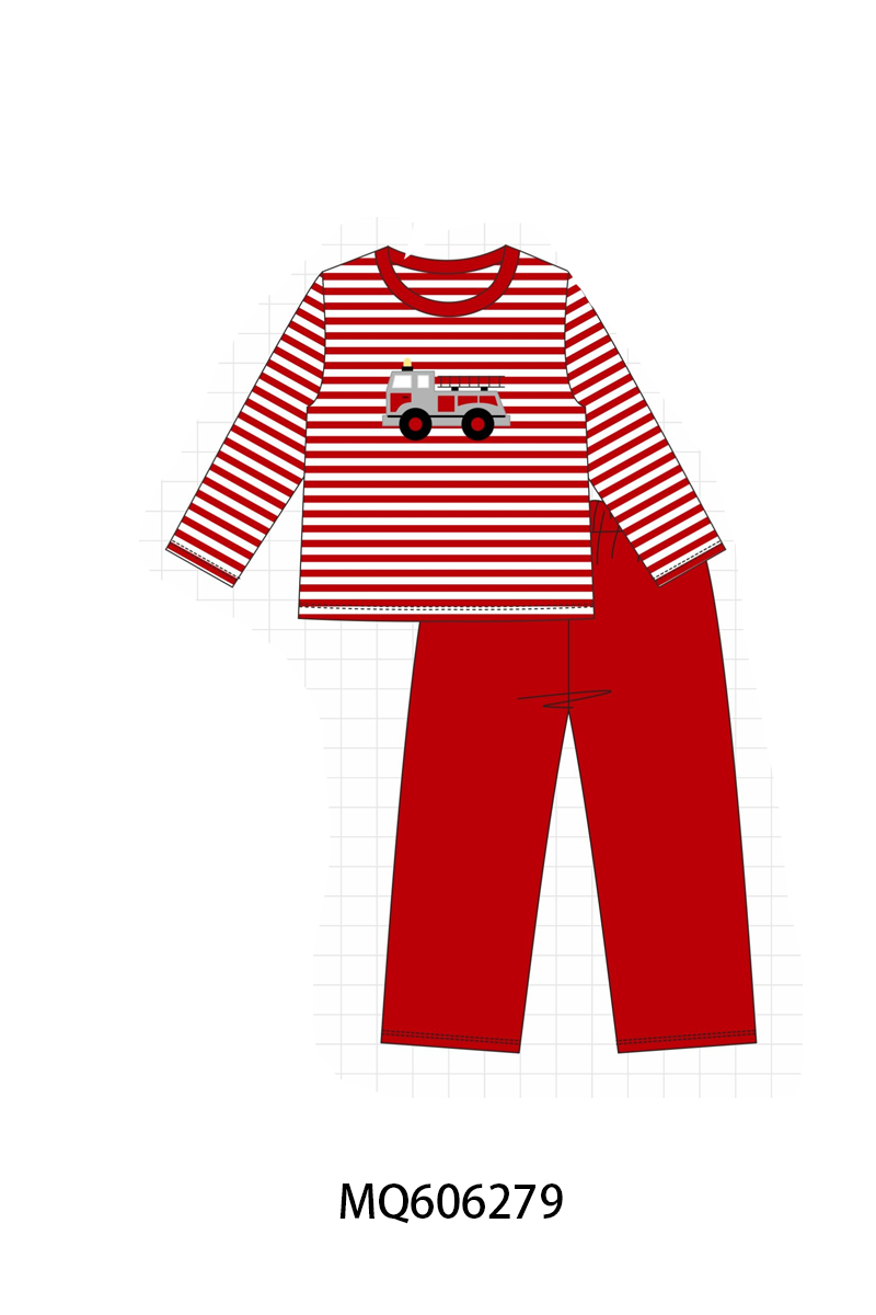 PO97 Red fire truck applique stripe collection