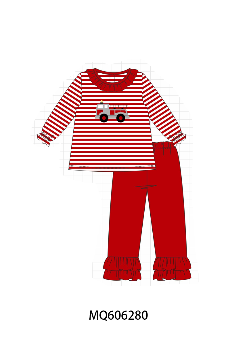 PO97 Red fire truck applique stripe collection
