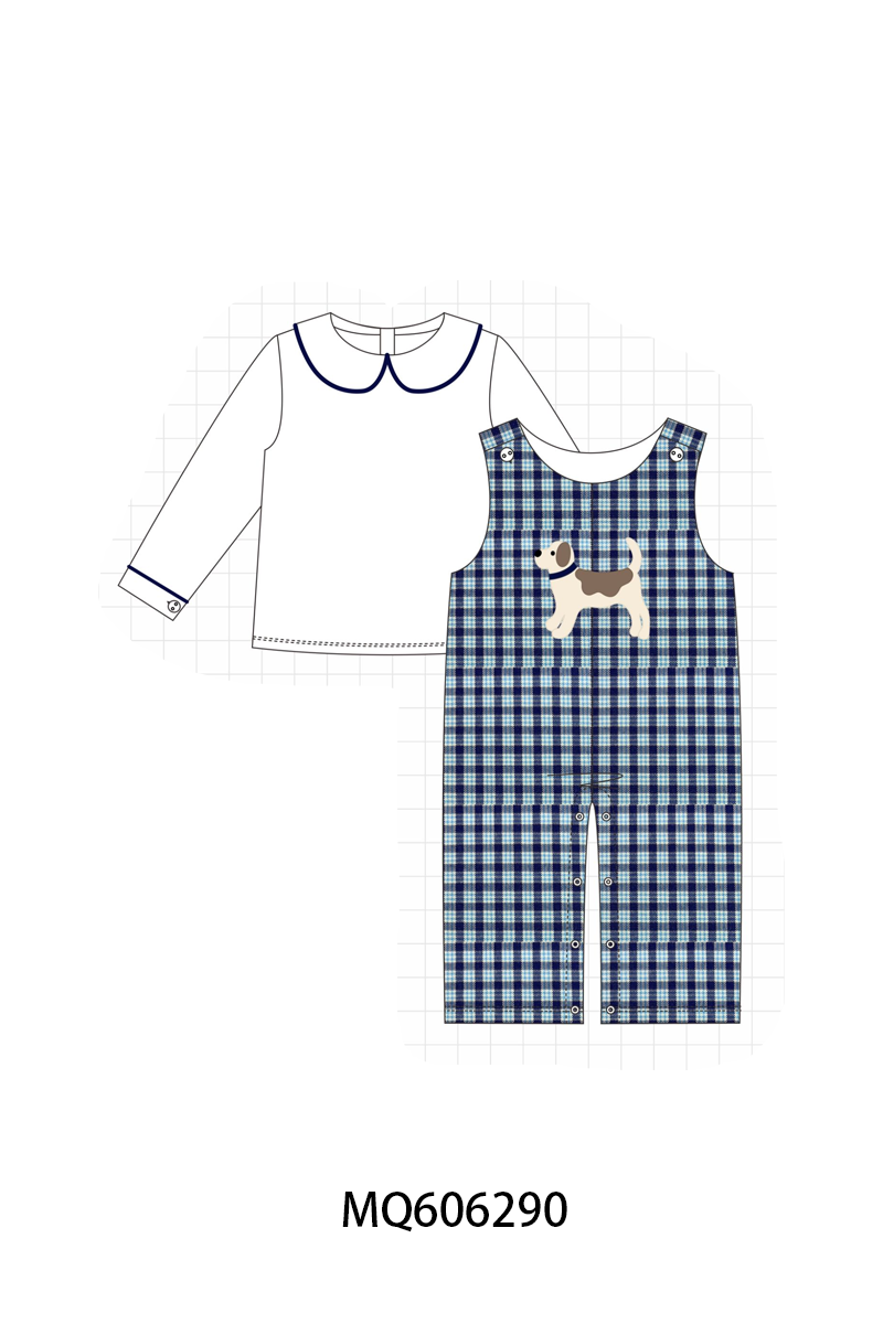 PO97 Navy plaid puppy applique collection