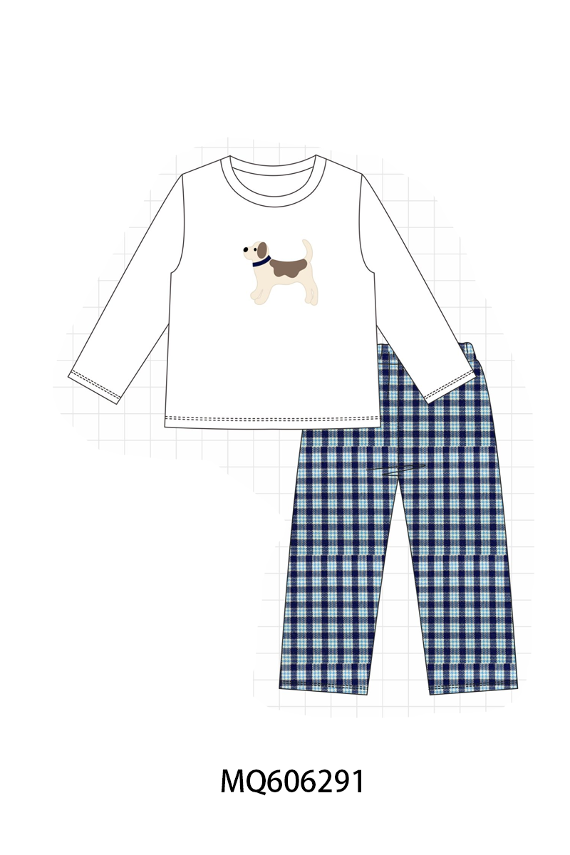 PO97 Navy plaid puppy applique collection