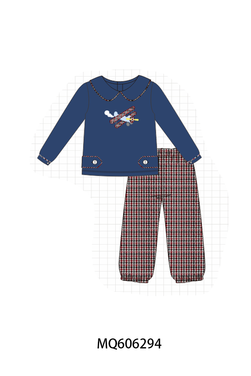 PO97 Navy plane applique plaid collection
