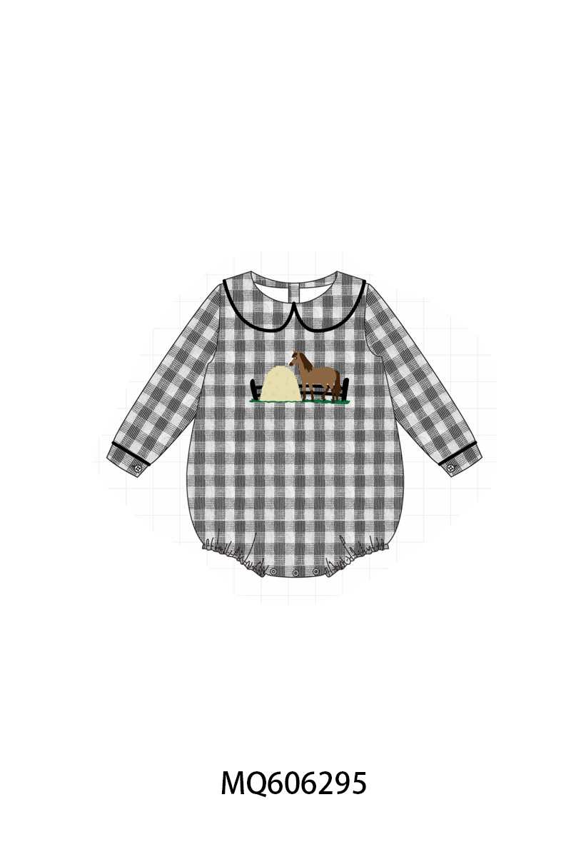 PO97 Grey horse embroidery gingham collection