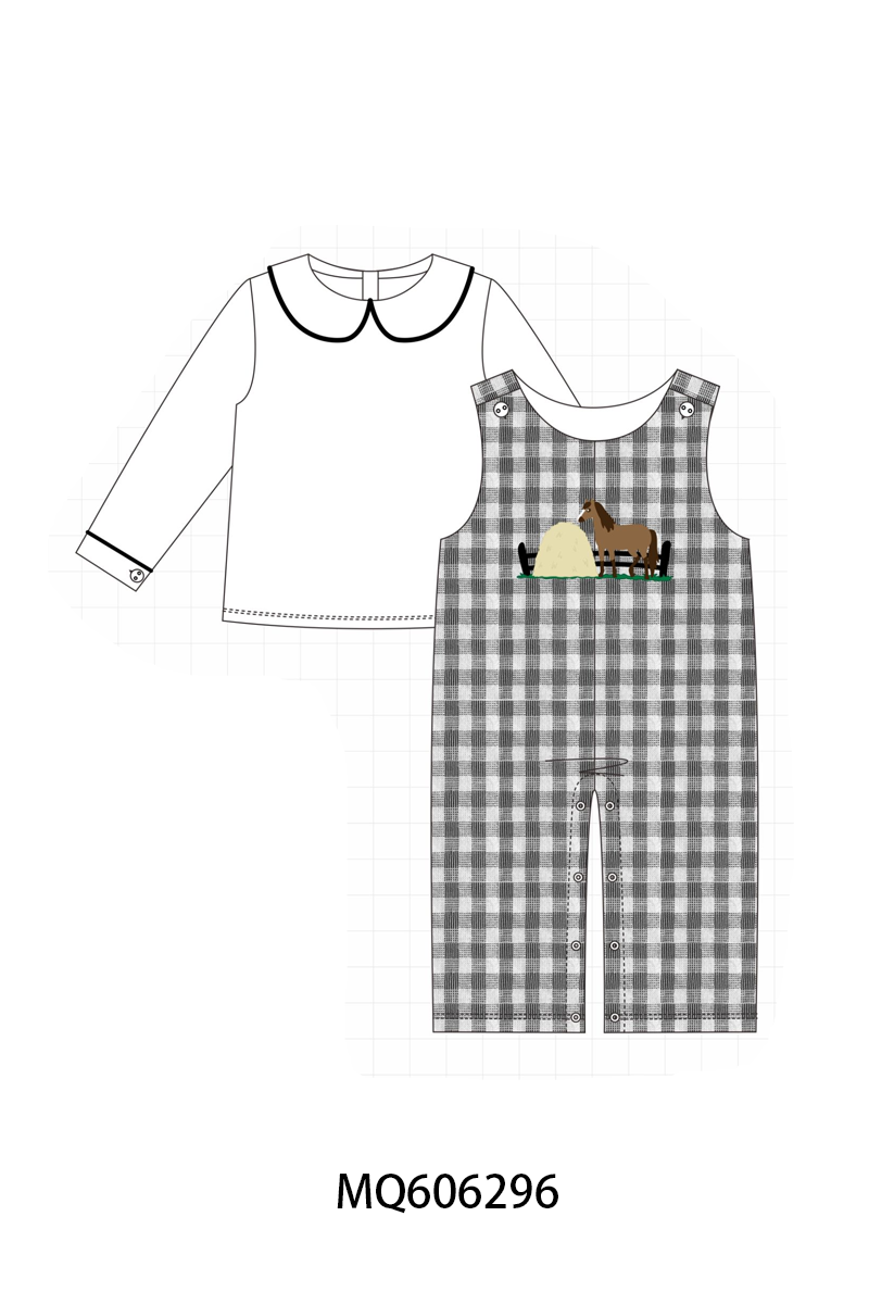 PO97 Grey horse embroidery gingham collection