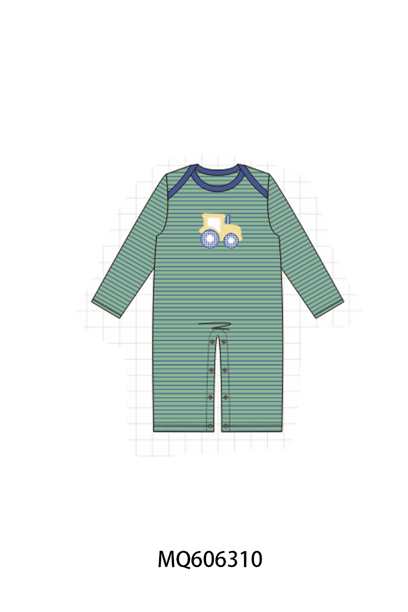PO97 Green tractor applique stripe collection