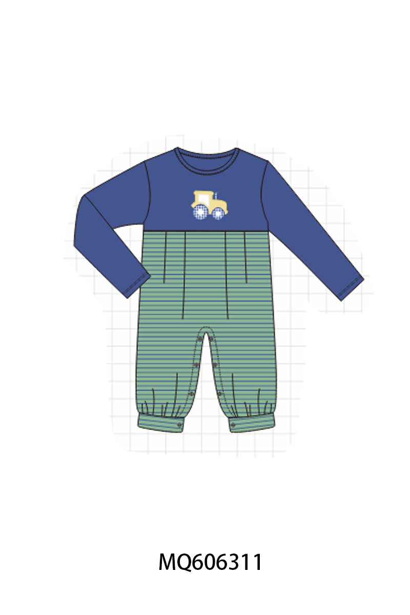 PO97 Green tractor applique stripe collection