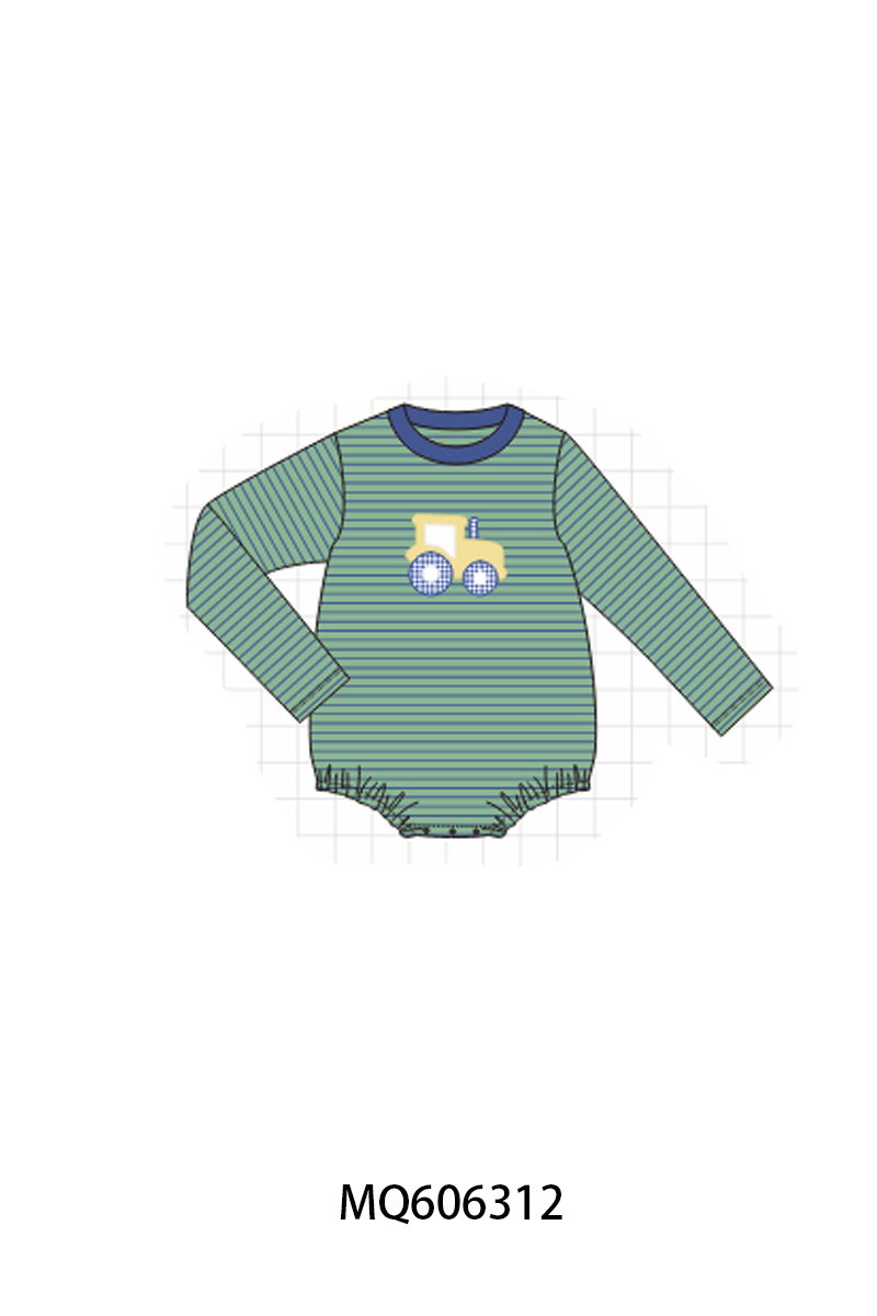 PO97 Green tractor applique stripe collection