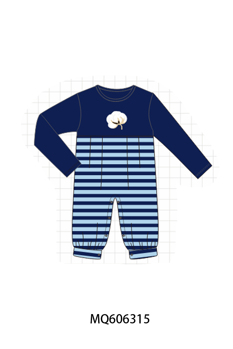PO97 Navy cotton embroidery stripe collection