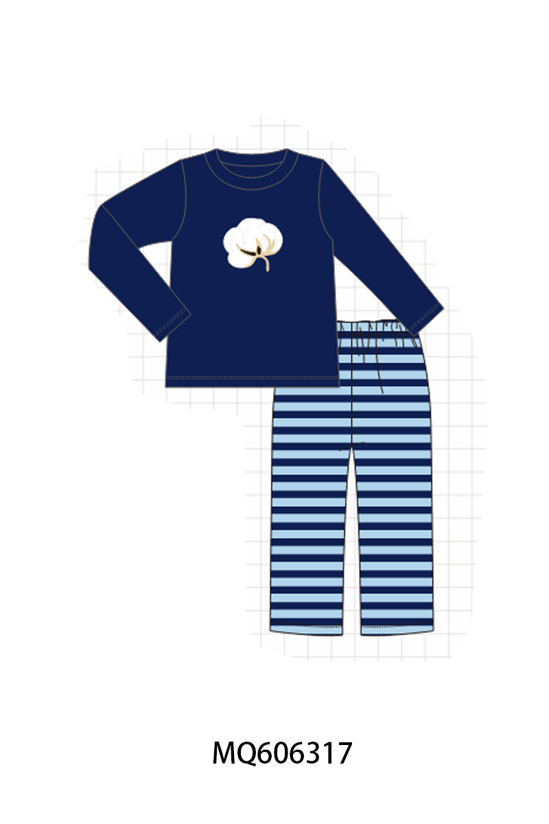 PO97 Navy cotton embroidery stripe collection
