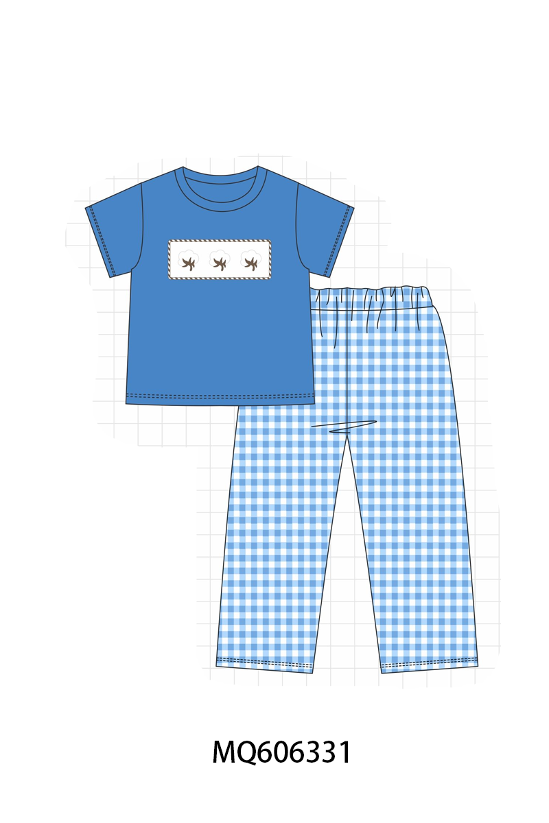 PO97 Blue cotton embroidery gingham collection