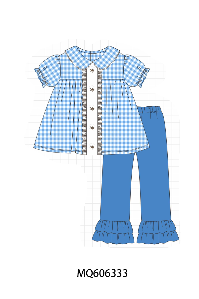 PO97 Blue cotton embroidery gingham collection