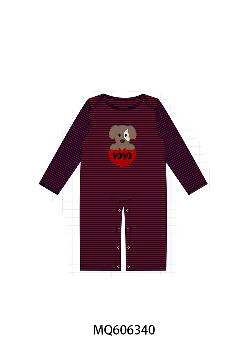 PO97 Navy puppy XOXO applique stripe collection