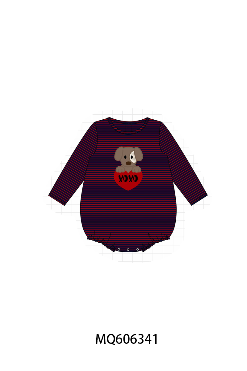 PO97 Navy puppy XOXO applique stripe collection