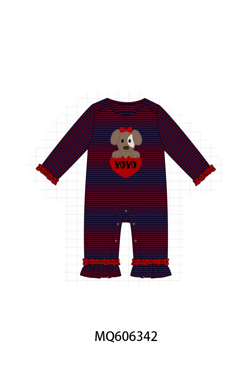 PO97 Navy puppy XOXO applique stripe collection