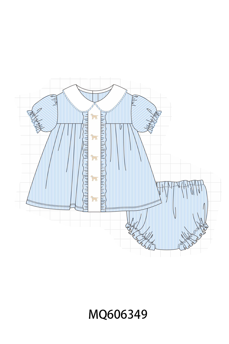 PO97 Blue stripe puppy embroidery collection