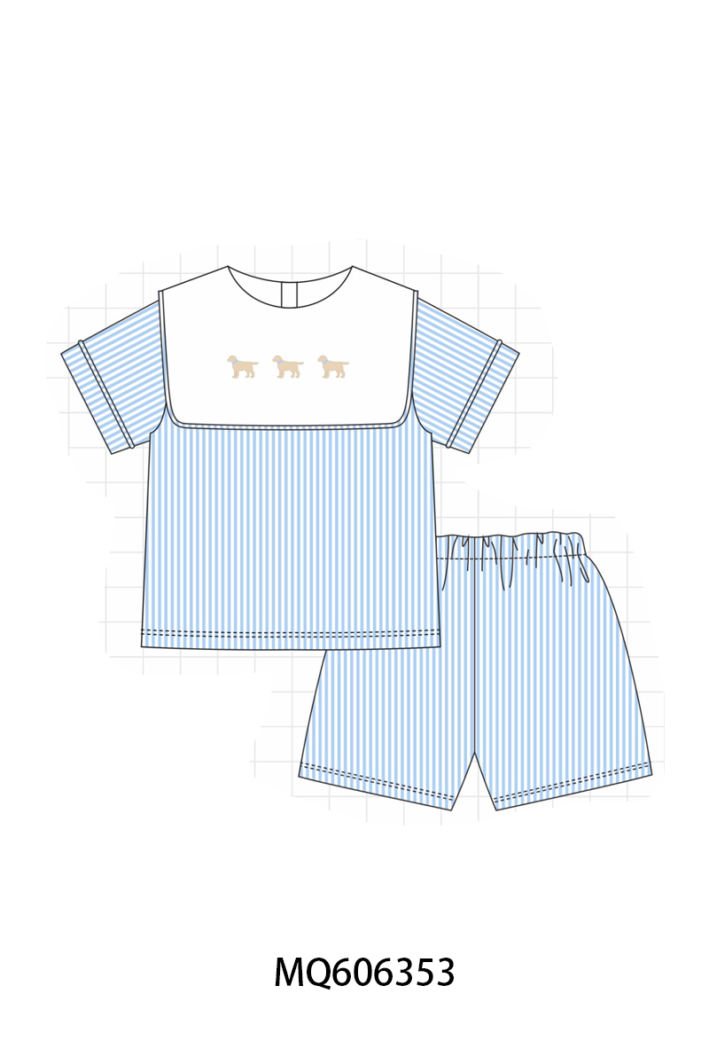 PO97 Blue stripe puppy embroidery collection