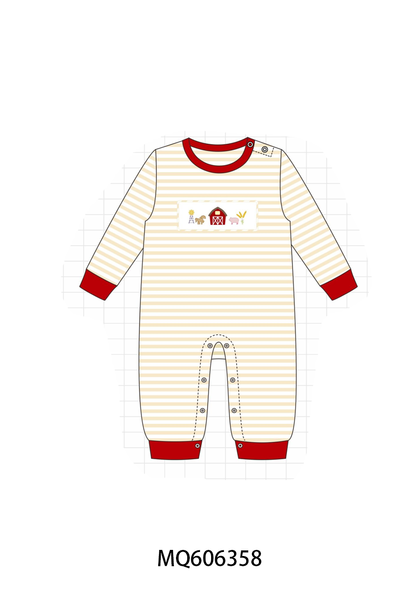 PO97 Red farm embroidery stripe collection