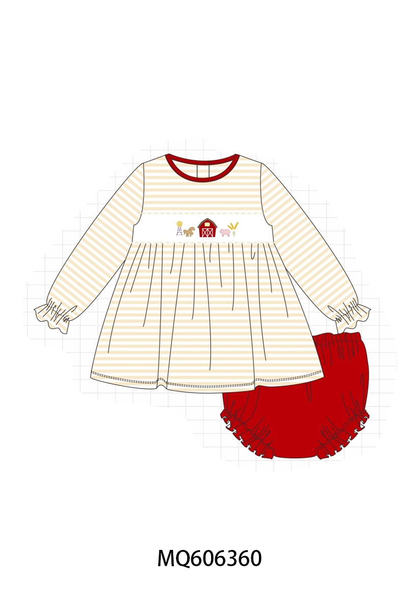 PO97 Red farm embroidery stripe collection