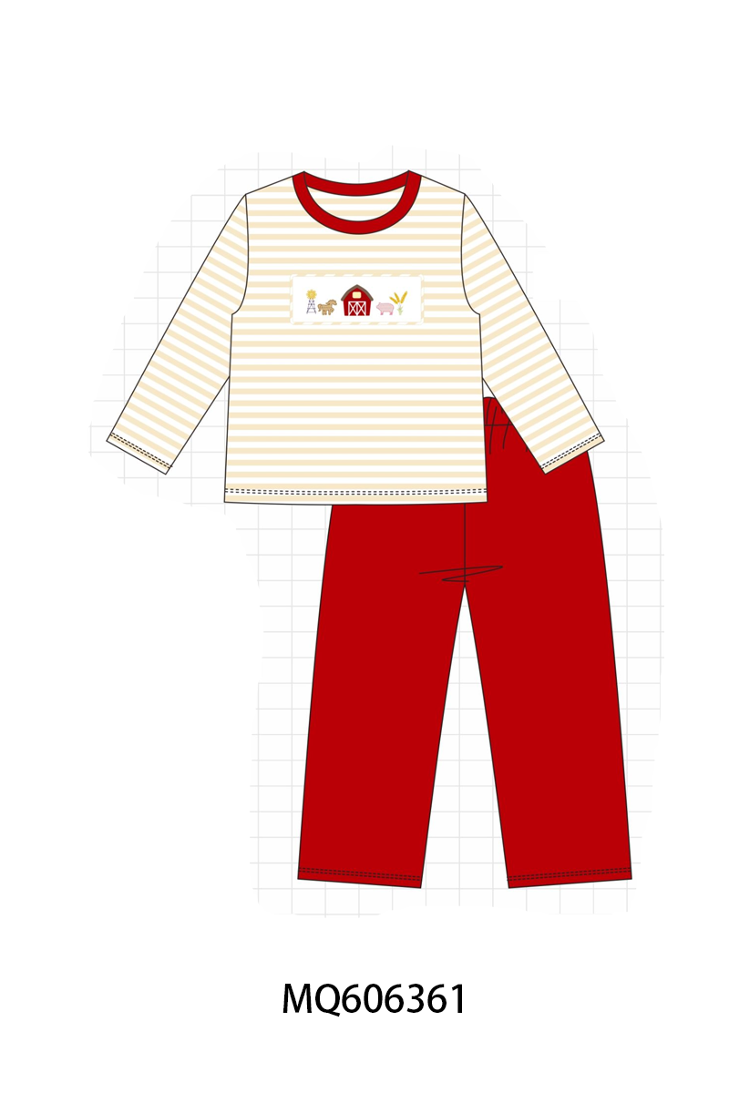 PO97 Red farm embroidery stripe collection