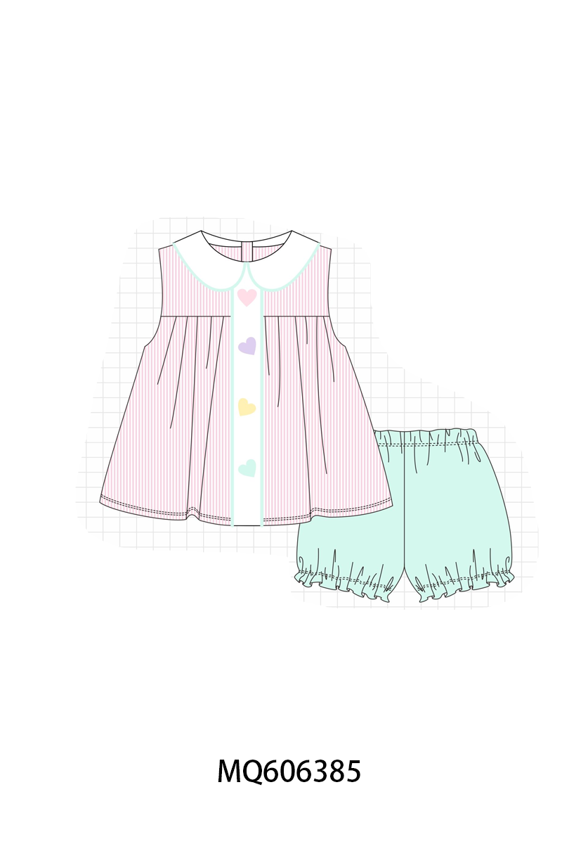 PO97 Pink stripe heart french knot ruffle collection