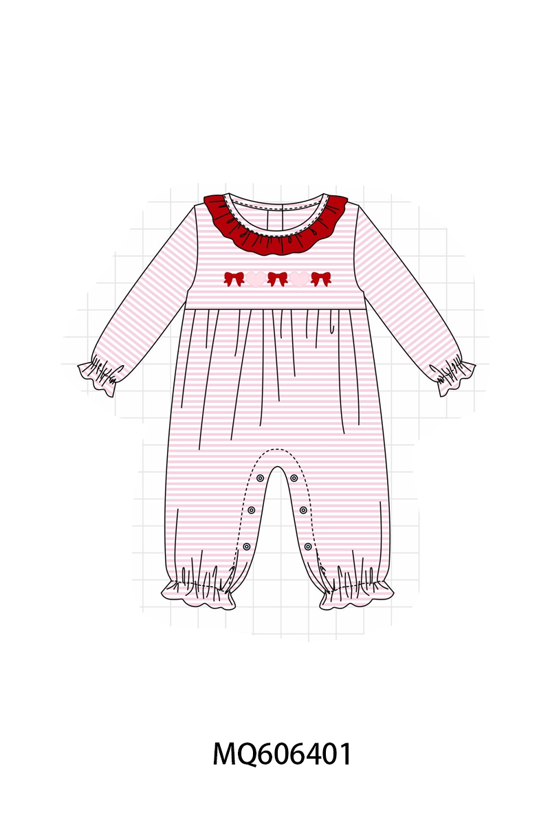 PO97 Pink&blue bow heart embroidery stripe collection