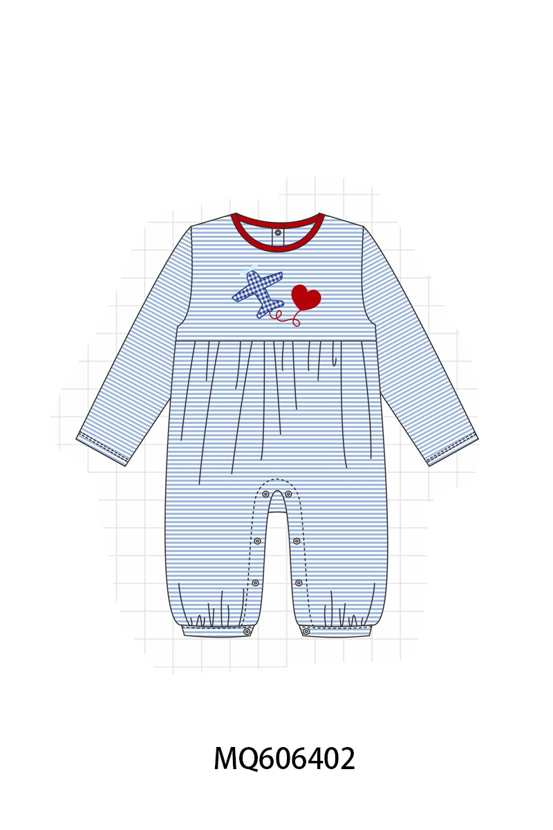 PO97 Pink&blue bow heart embroidery stripe collection